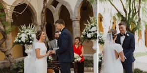 bride and groom exchange vows at wedding in sorrento italy