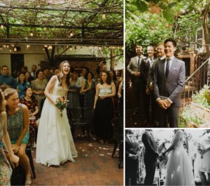 bride walks down aisle at iron gate wedding in dc