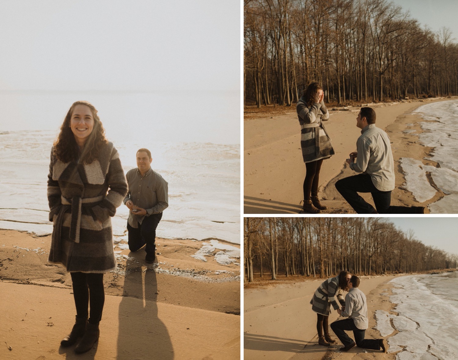 multi image collage of surprise wedding proposal