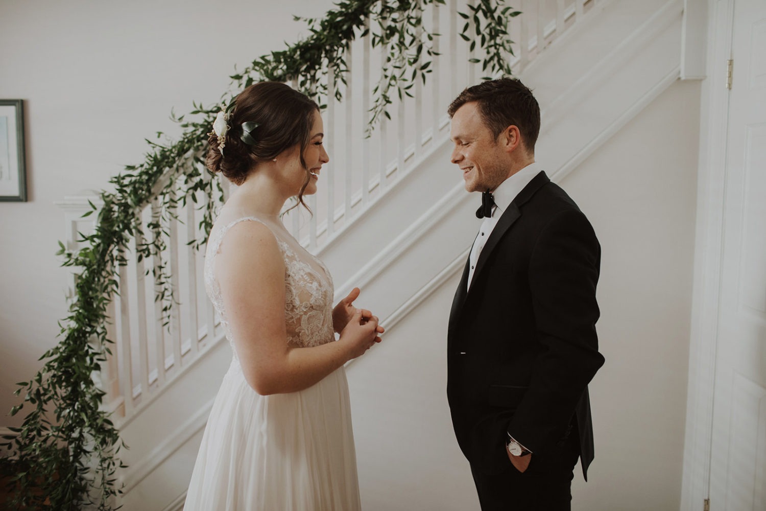 Couple has first look in home at Washington, DC elopement