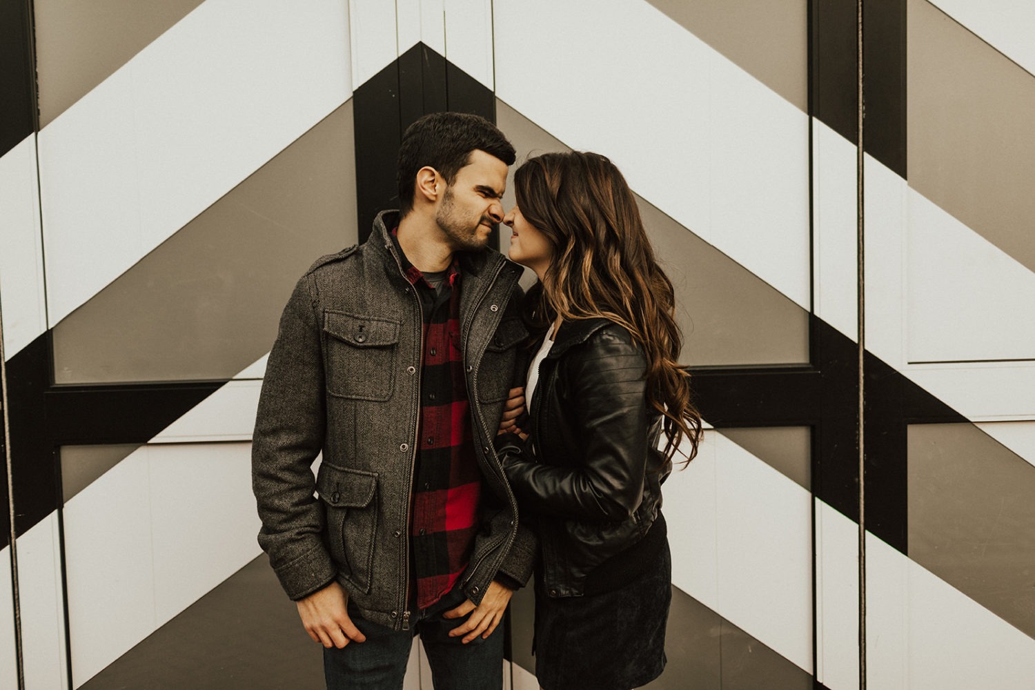 Couple embraces at Georgetown engagement session