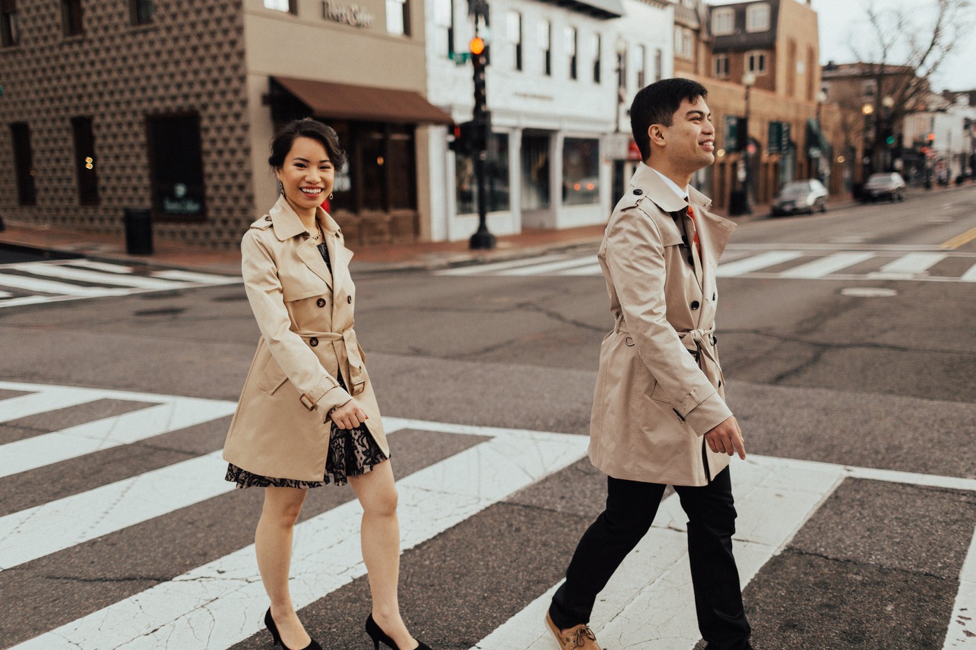 Couple walks together at Georgetown engagement session