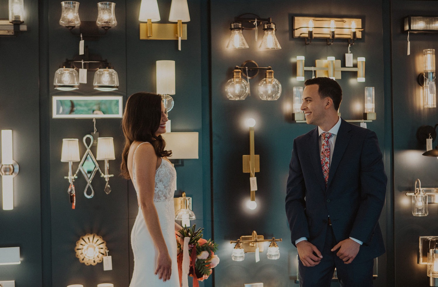 Couple has first look at lighting shop