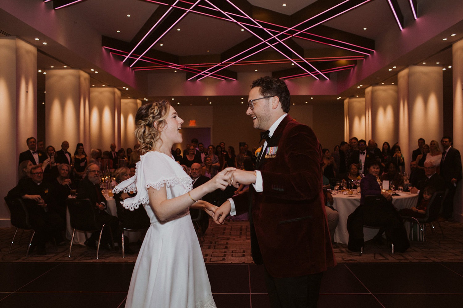 Couple dances at wedding reception