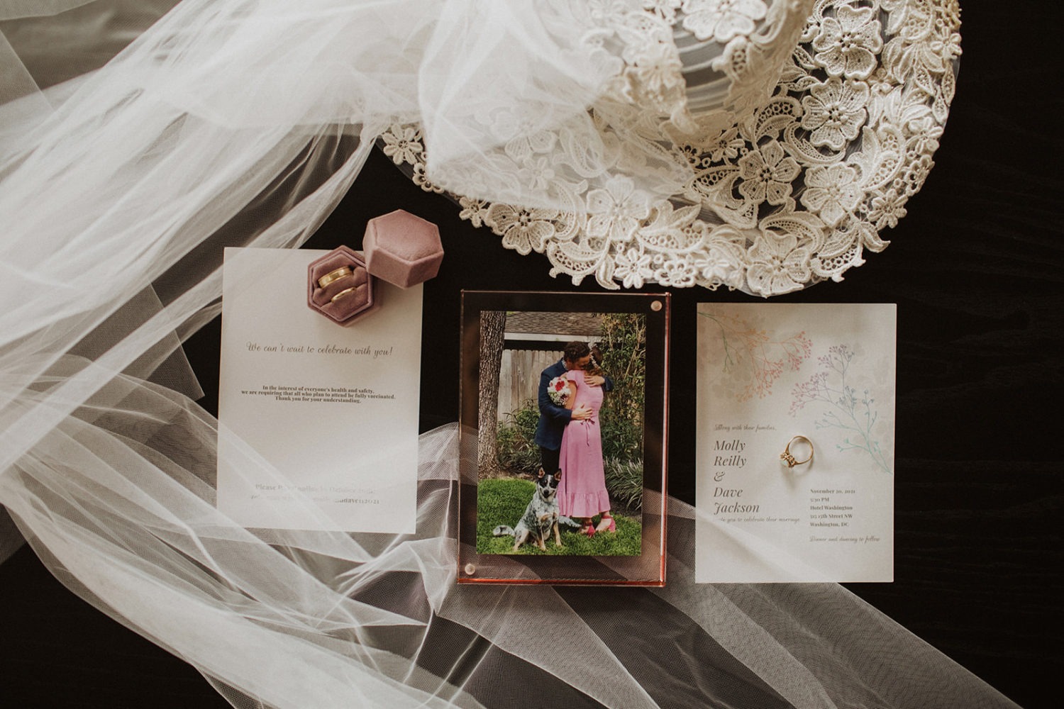 Flat lay of wedding details captured by DC wedding photographer