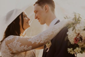 Couple embraces during wedding first look