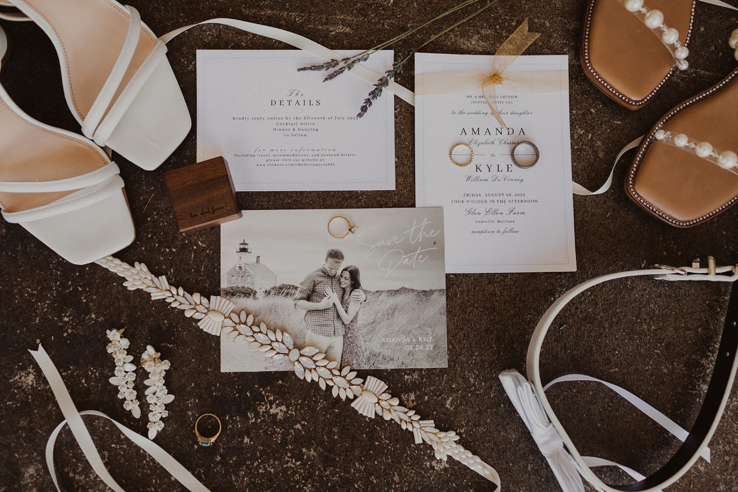 wedding details and accessories flat lay