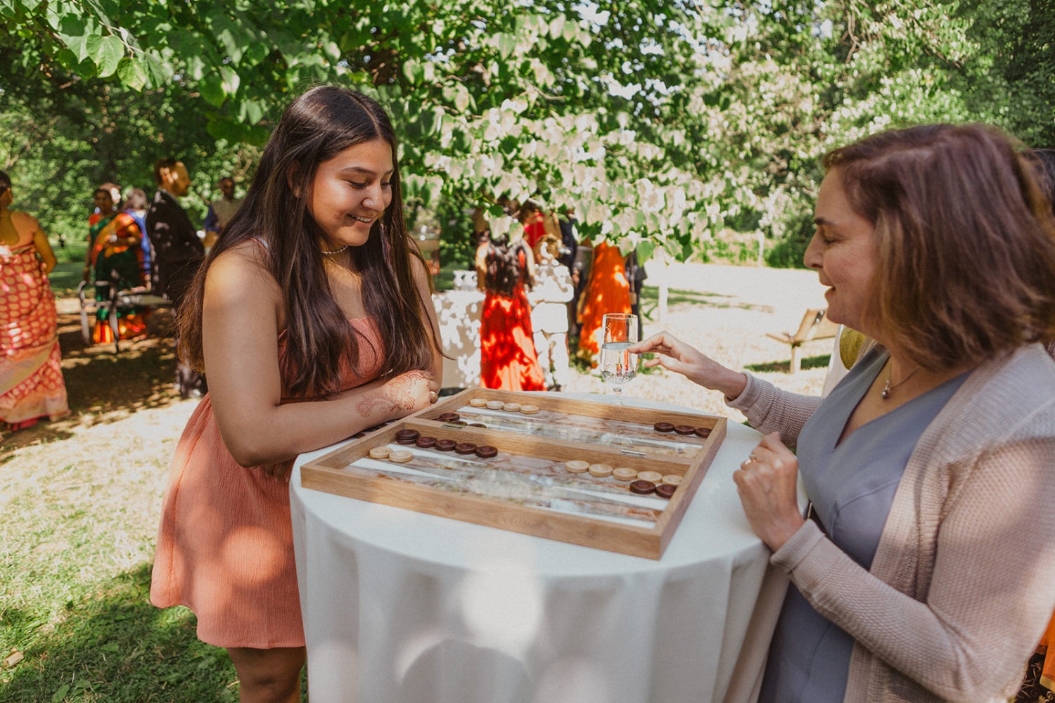 guests play game at outdoor maryland wedding