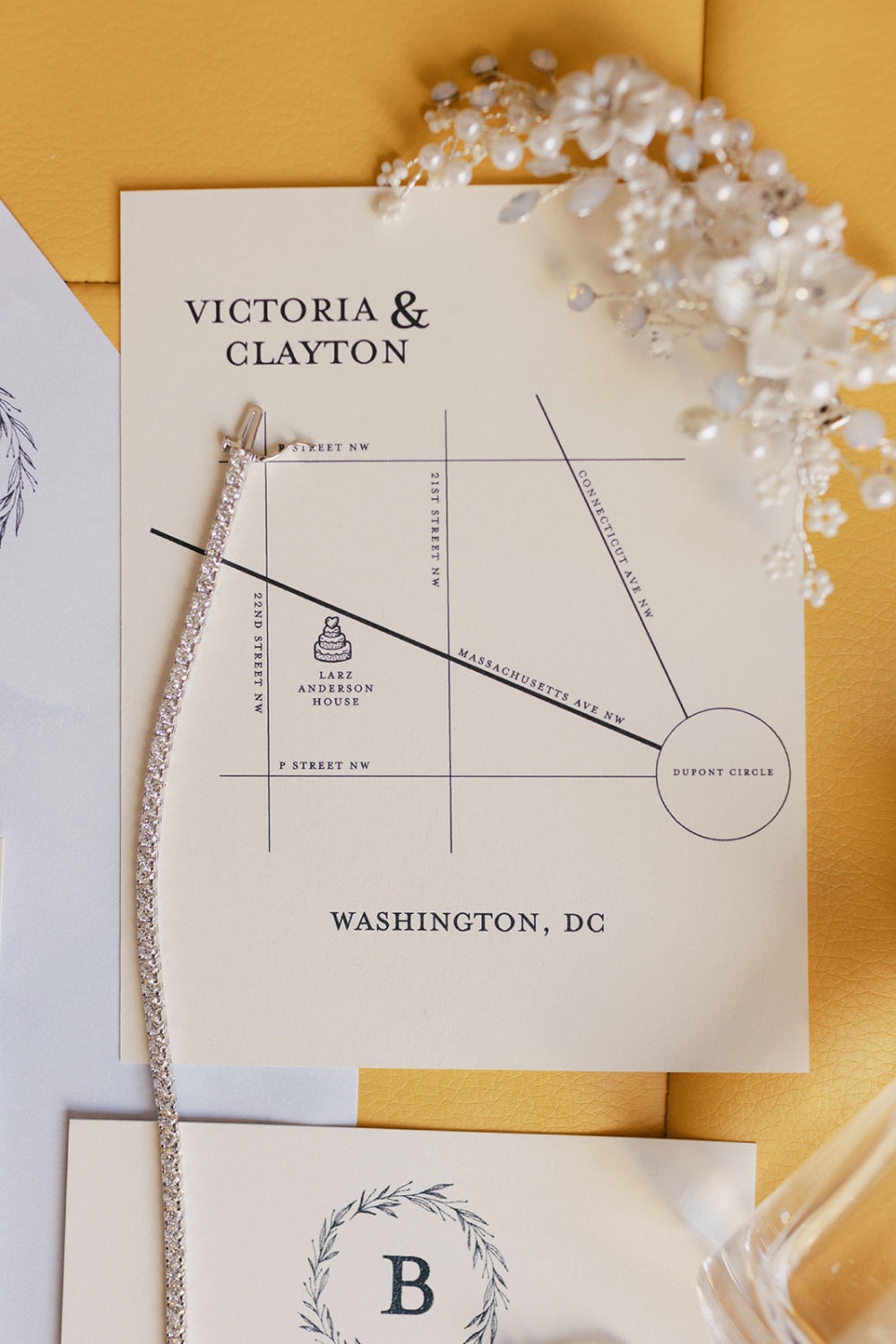 wedding invitation flat lay with DC map 