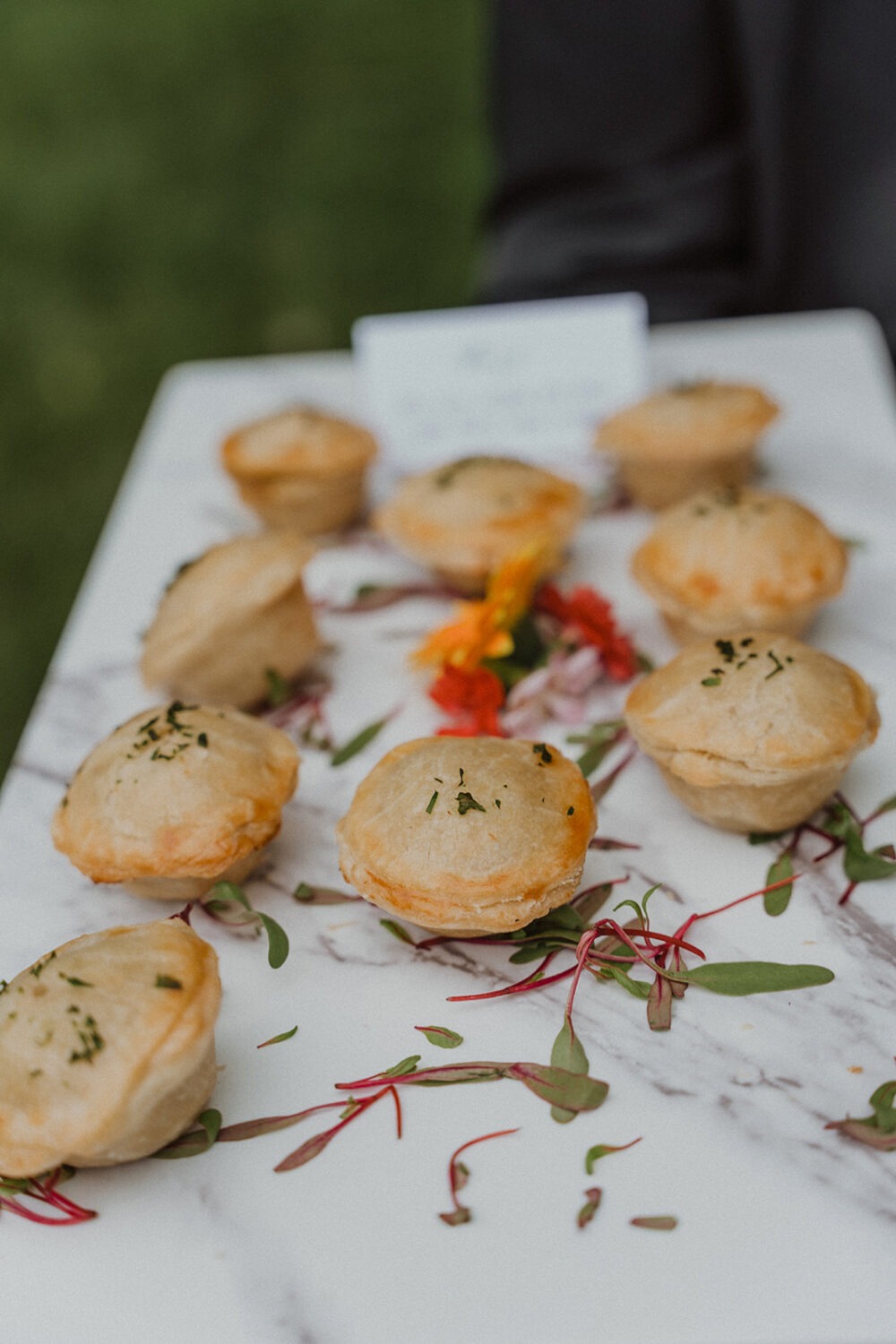 breaded hors d'oeuvres at garden wedding cocktail hour
