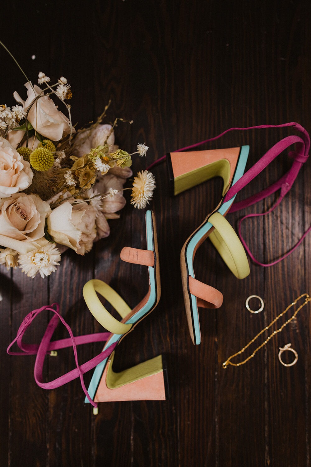 colorful wedding style with multi-colored wedding shoes 