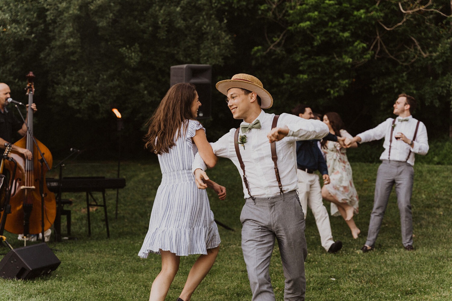 guests dance pulling from barn wedding ideas
