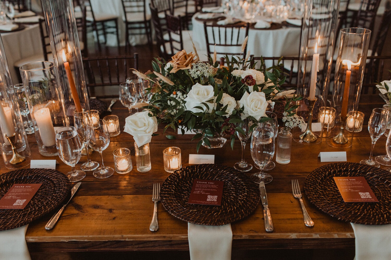 wedding decor and table settings at traditional Jewish wedding