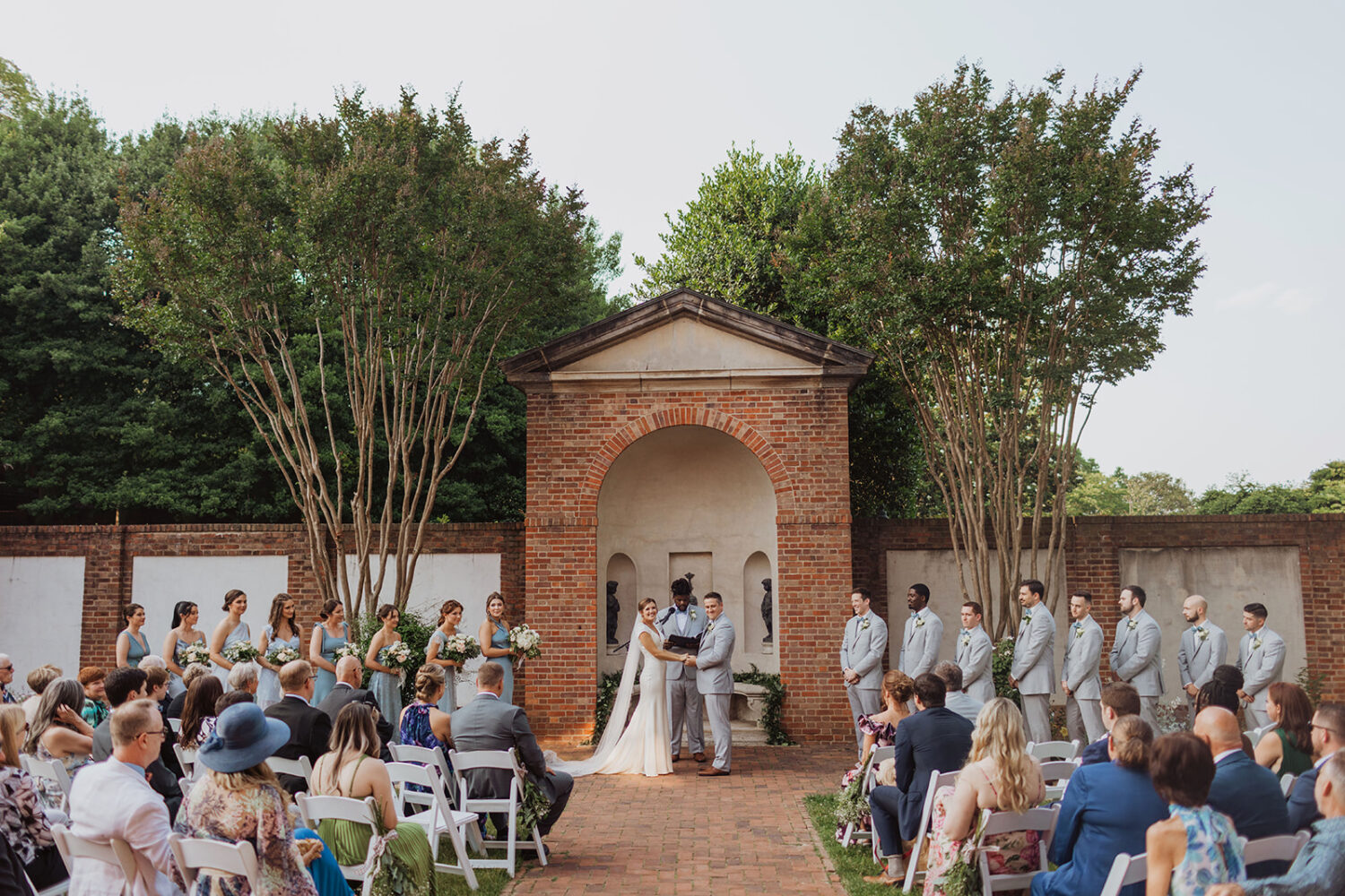 wedding ceremony at outdoor brick background