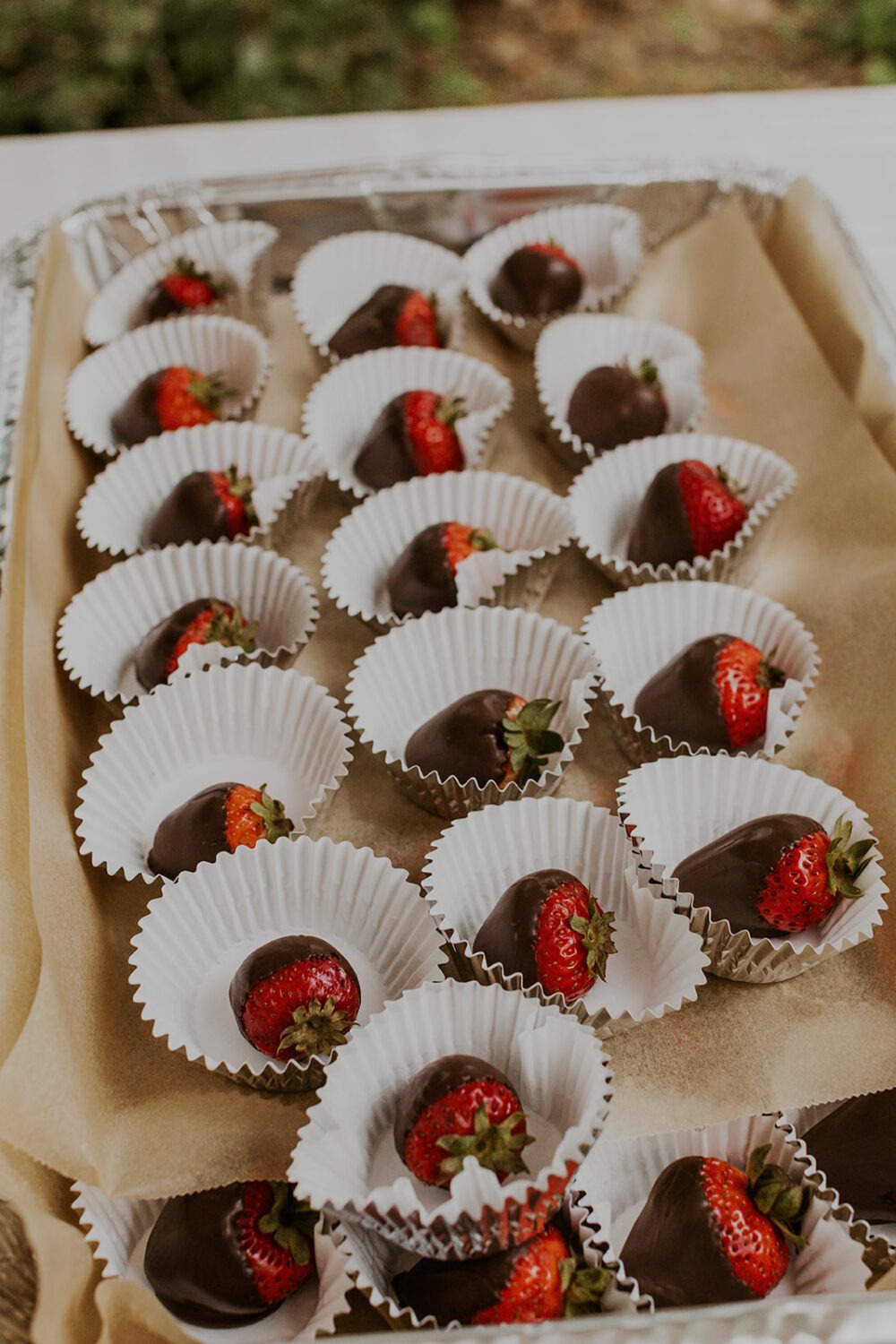 chocolate covered strawberries at wedding reception