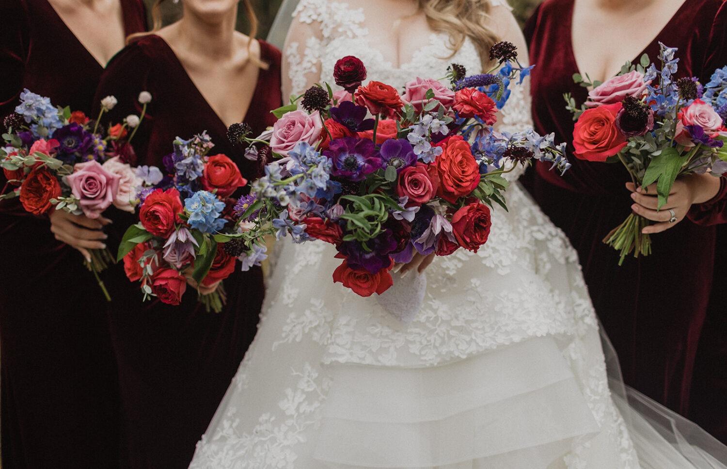 deep fall colored wedding bouquets