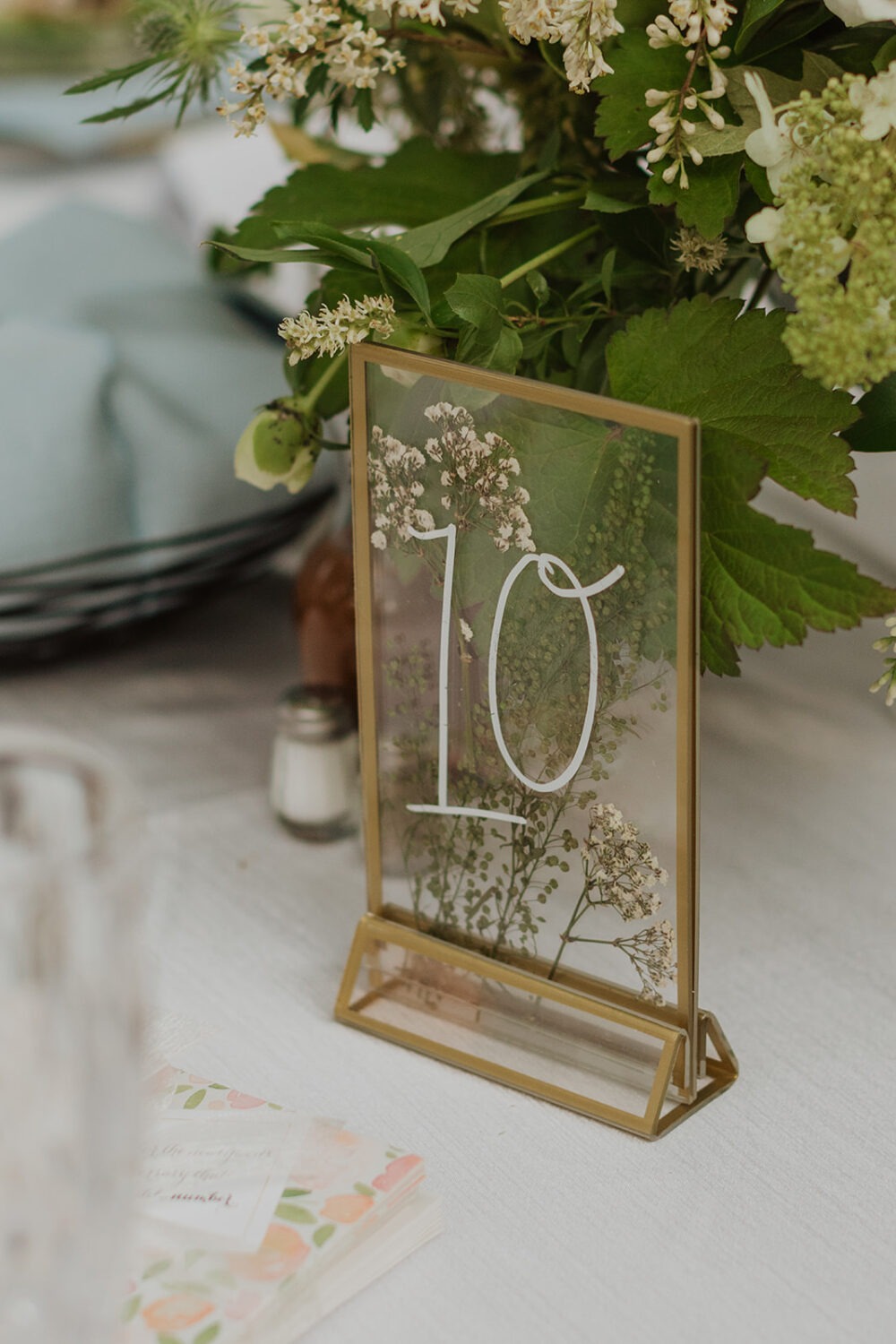 pressed flowers wedding table number sign