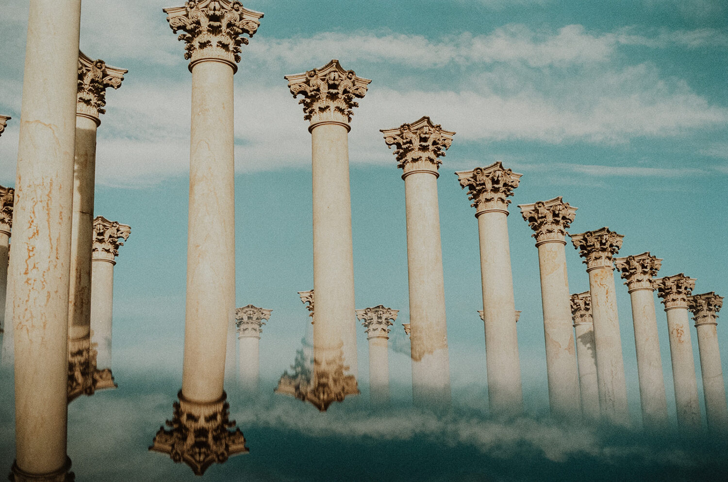 National Arboretum columns against cloudy sky