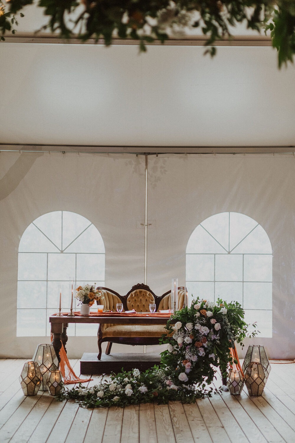 greenery and florals at Walker's Overlook wedding reception
