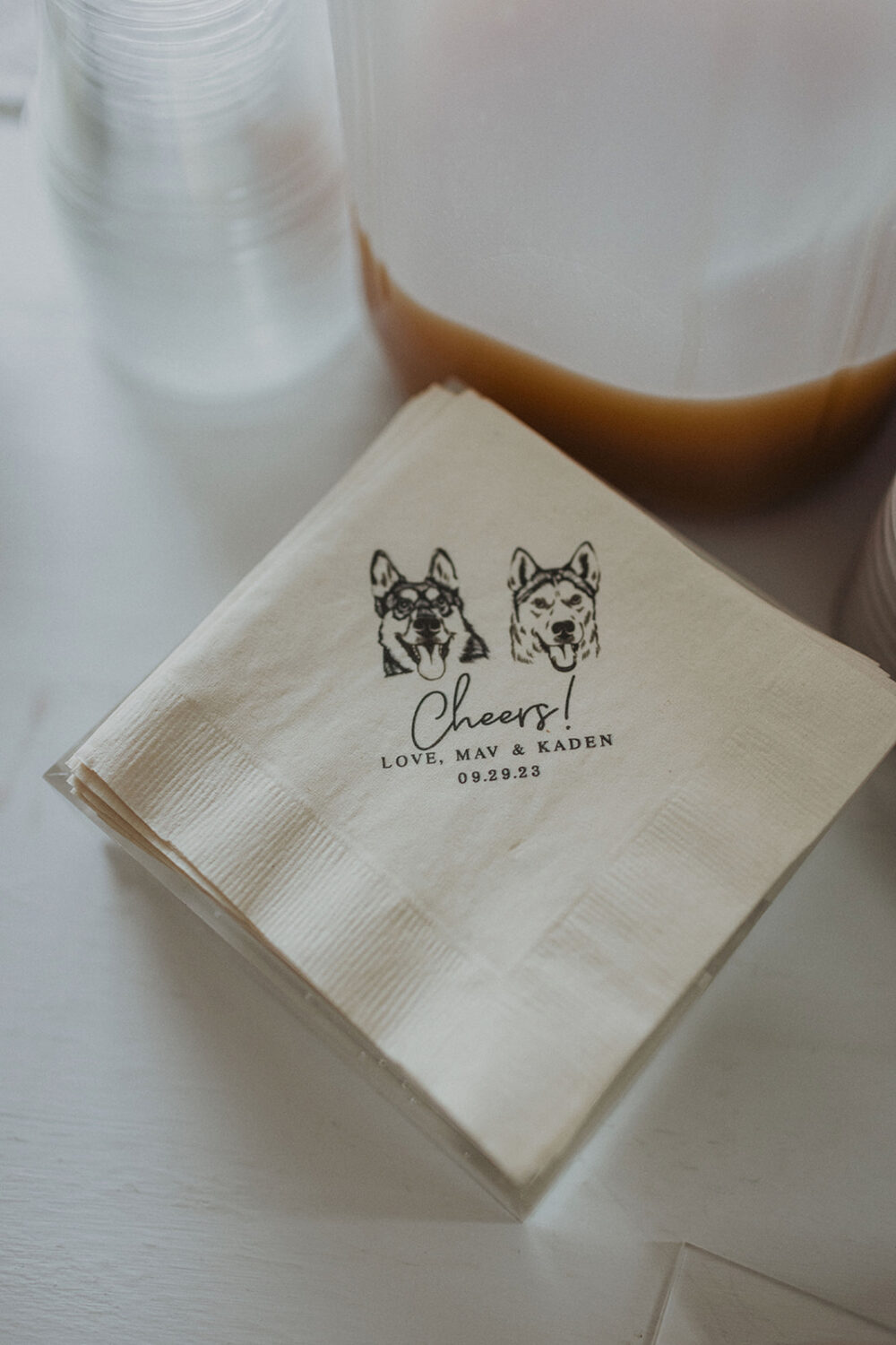 wedding couple's dogs decorate cocktail napkins