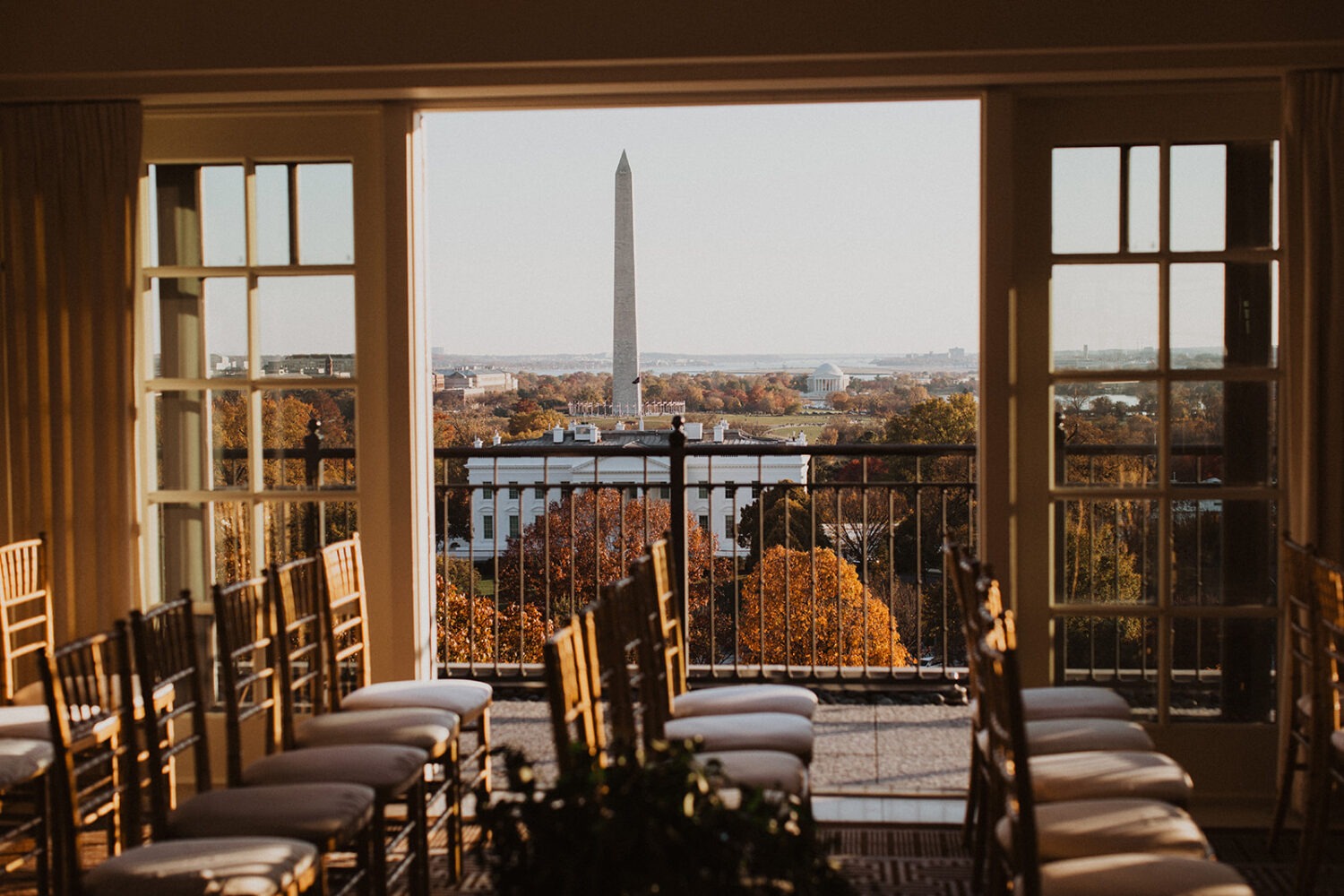 view of Washington Monument from DC wedding hotel venue