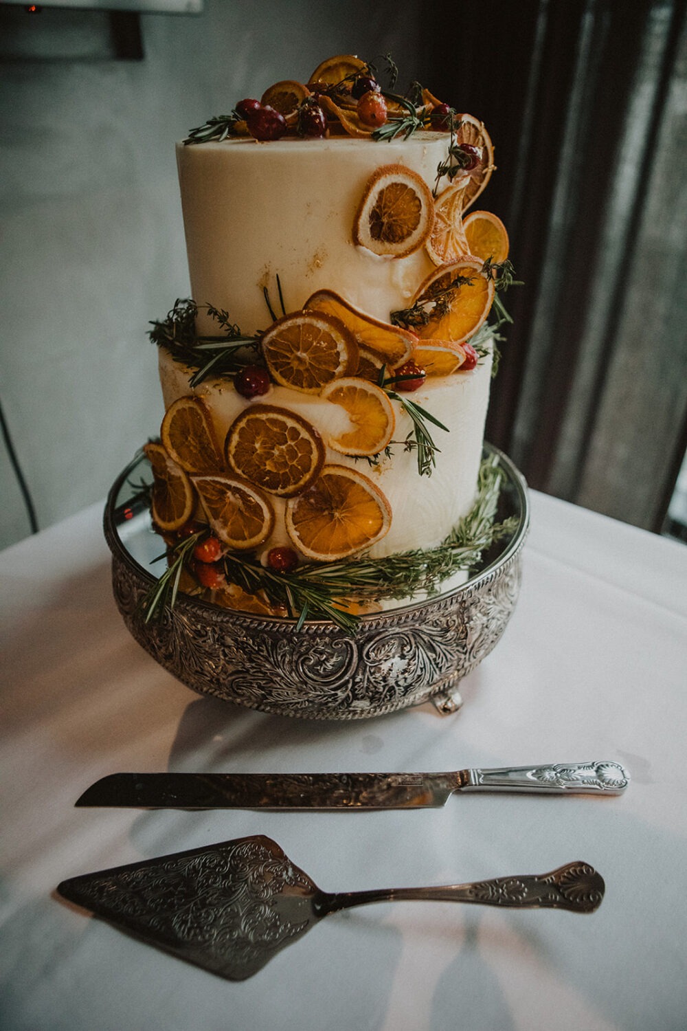 wedding cake decorated with dried fruit