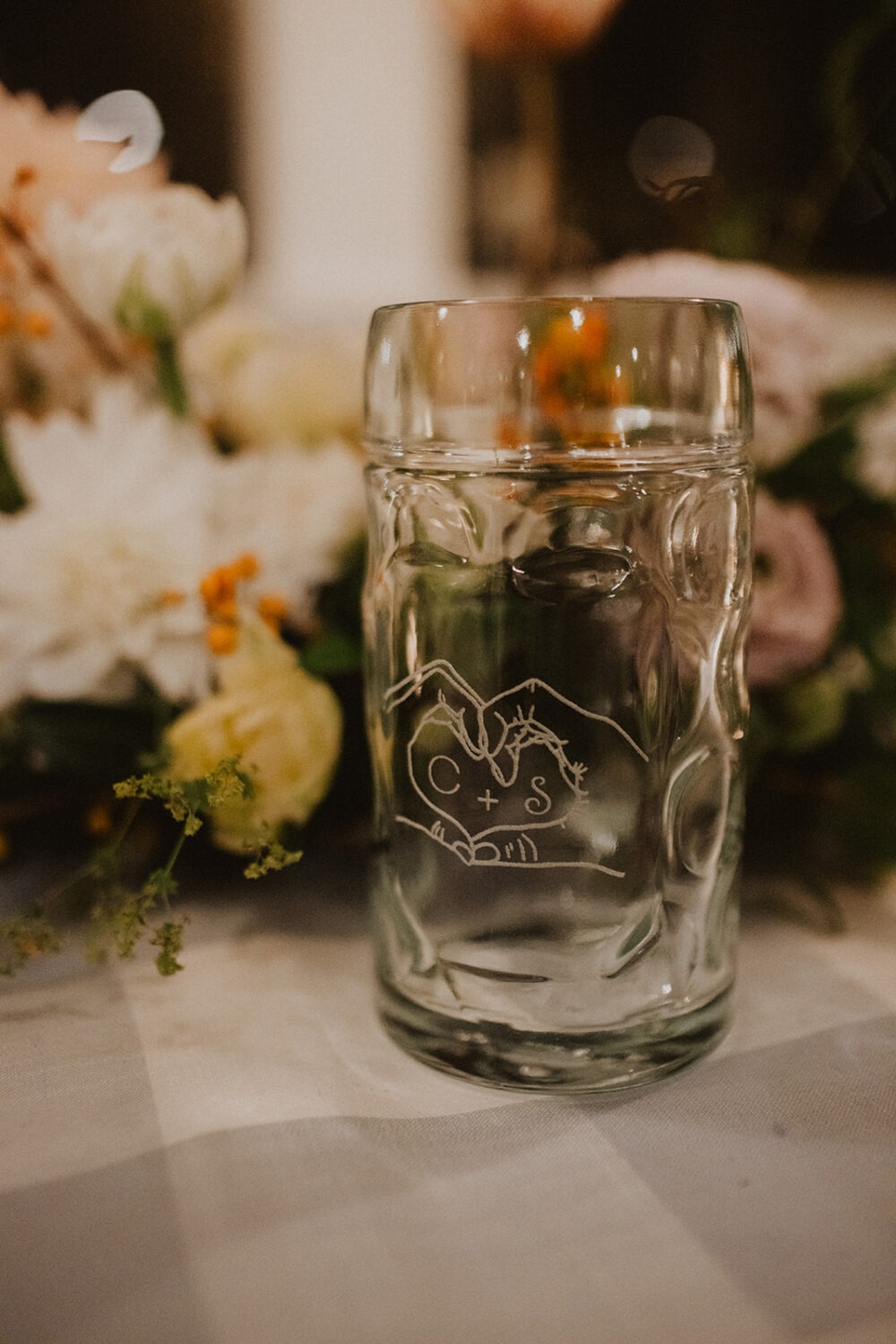 personalized beer stein at wedding 