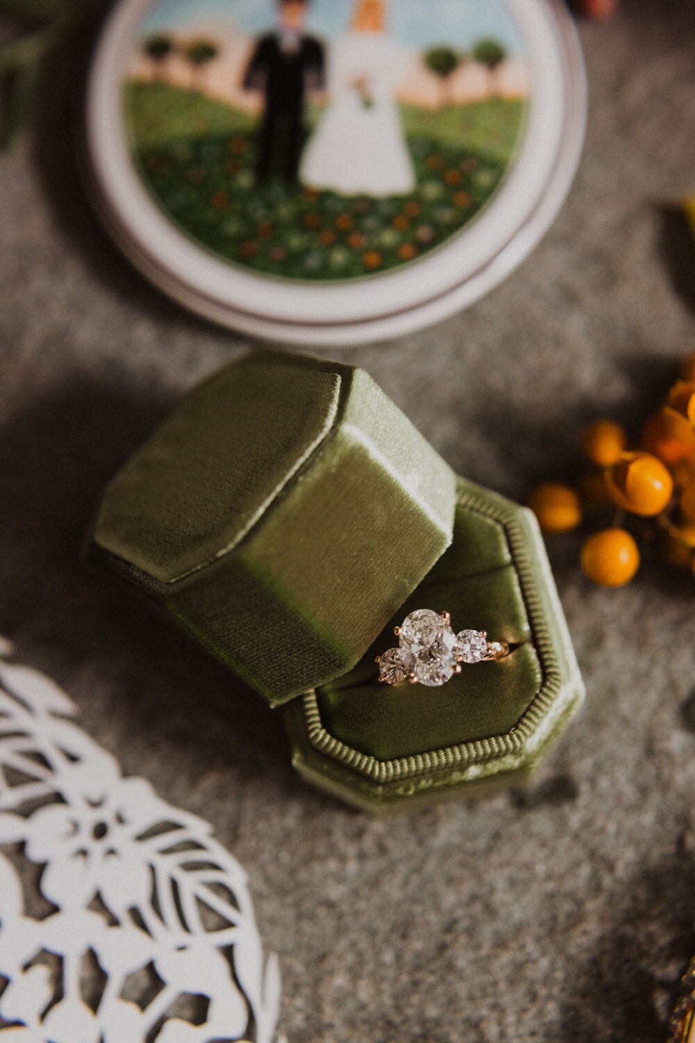wedding ring in green ring box