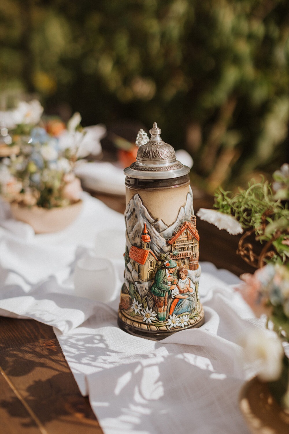 painted beer stein as german wedding tradition