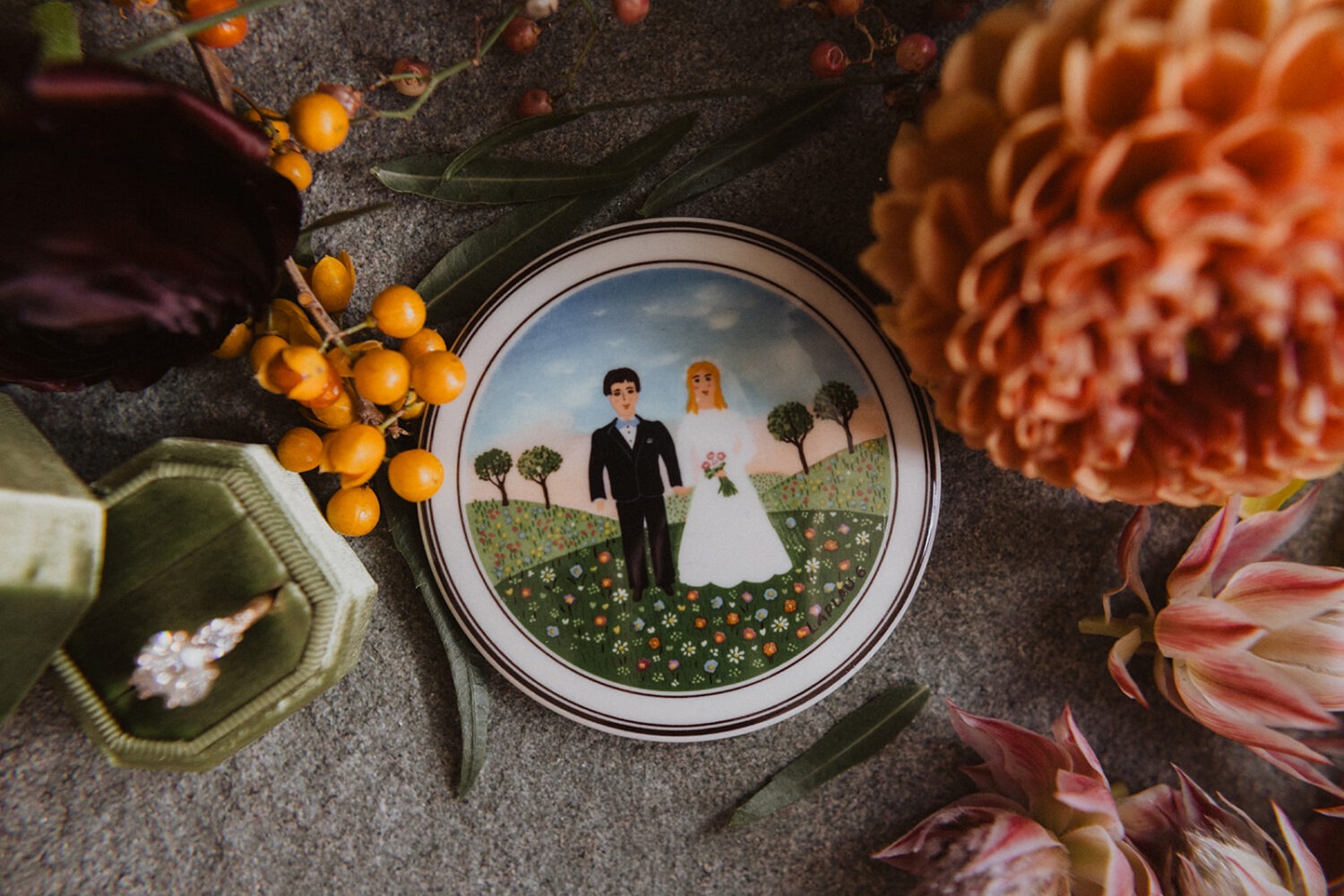 hand-painted plate for couples wedding details