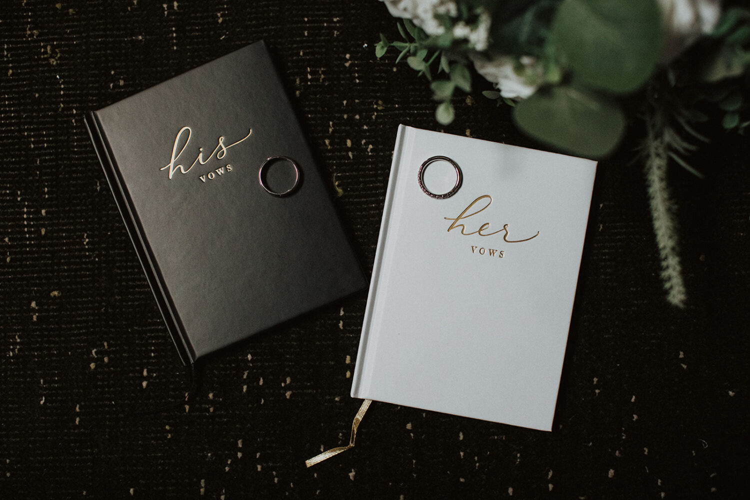 his and hers black and white wedding vow books 