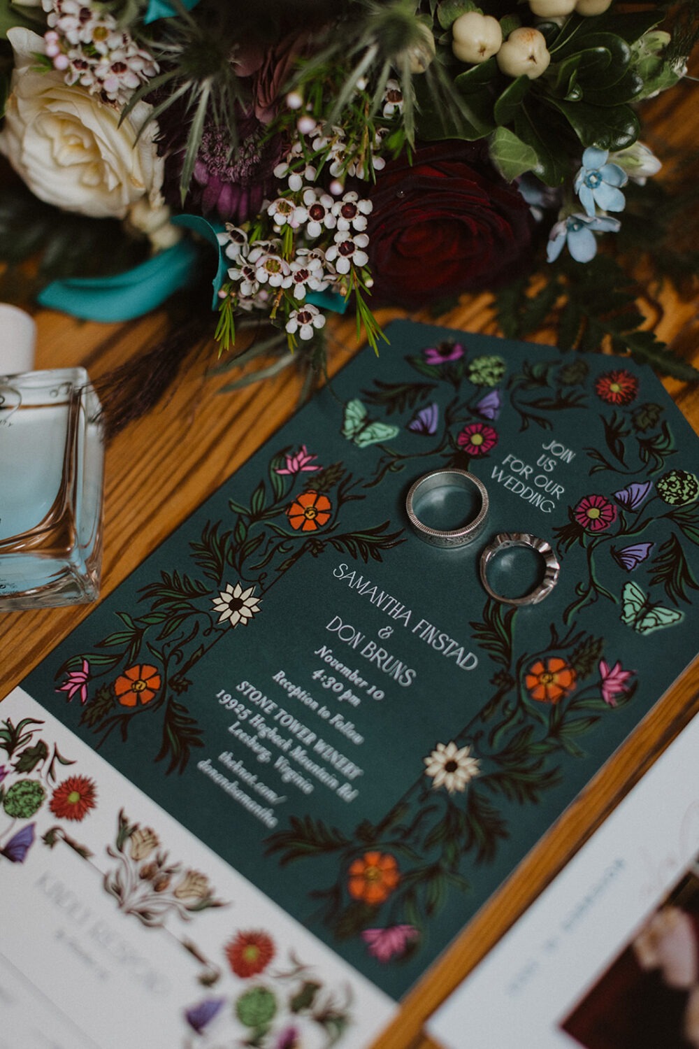 wedding invitation and accessories flat lay