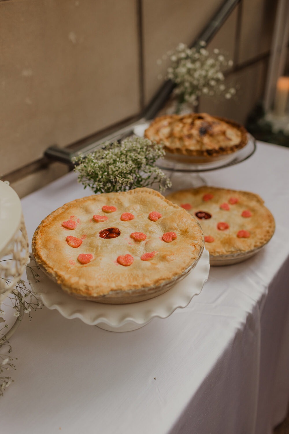 pies on table created by wedding vendors