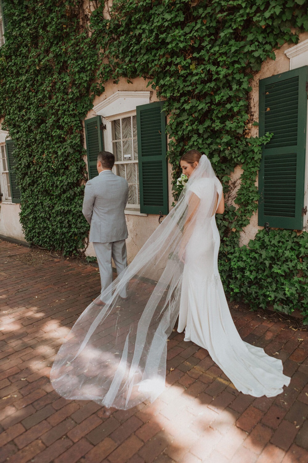 couple has first look at Georgetown Washington DC wedding