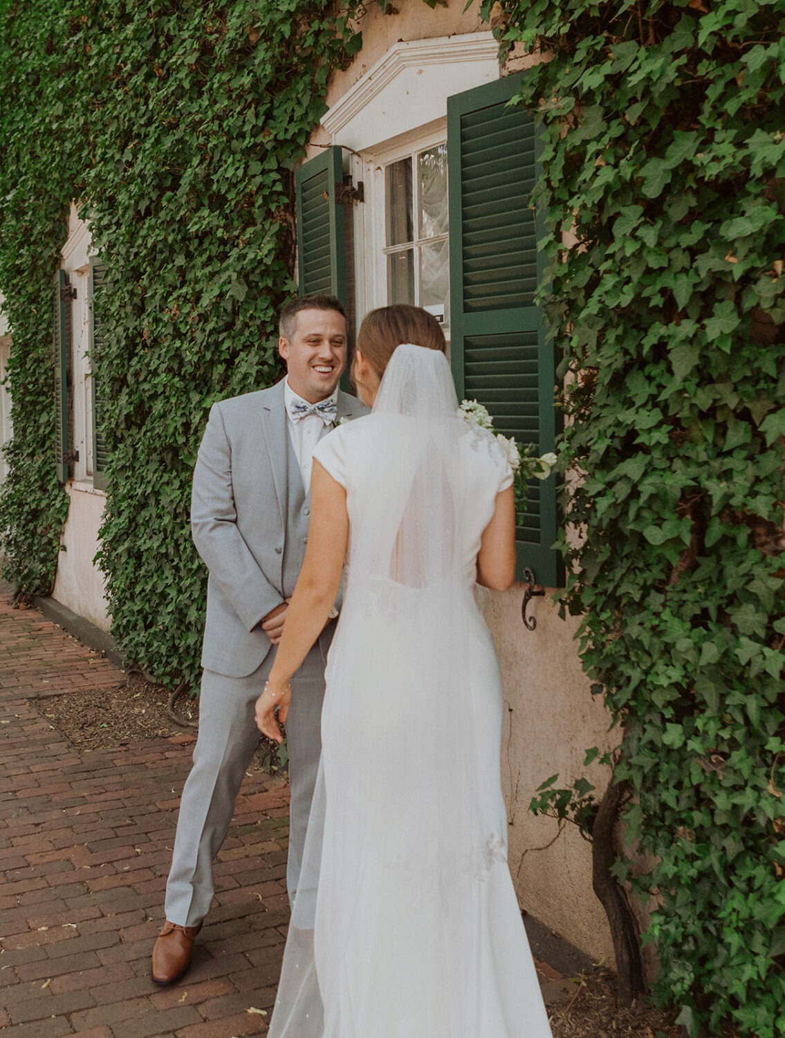 couple has first look at Georgetown Washington DC wedding