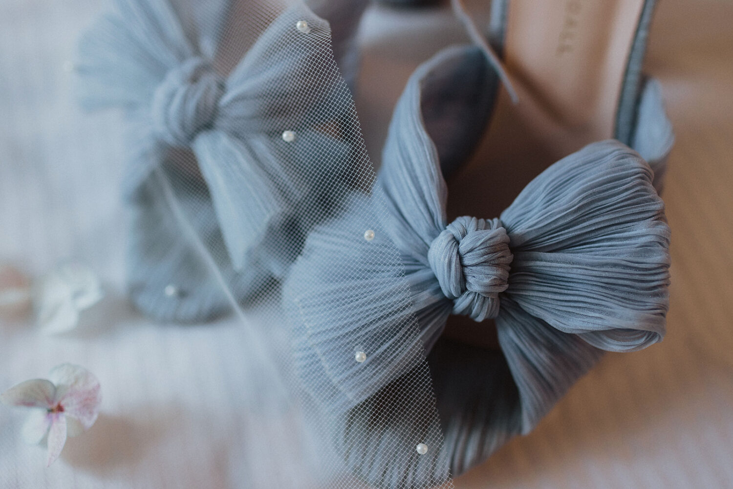 blue fabric wedding heels 