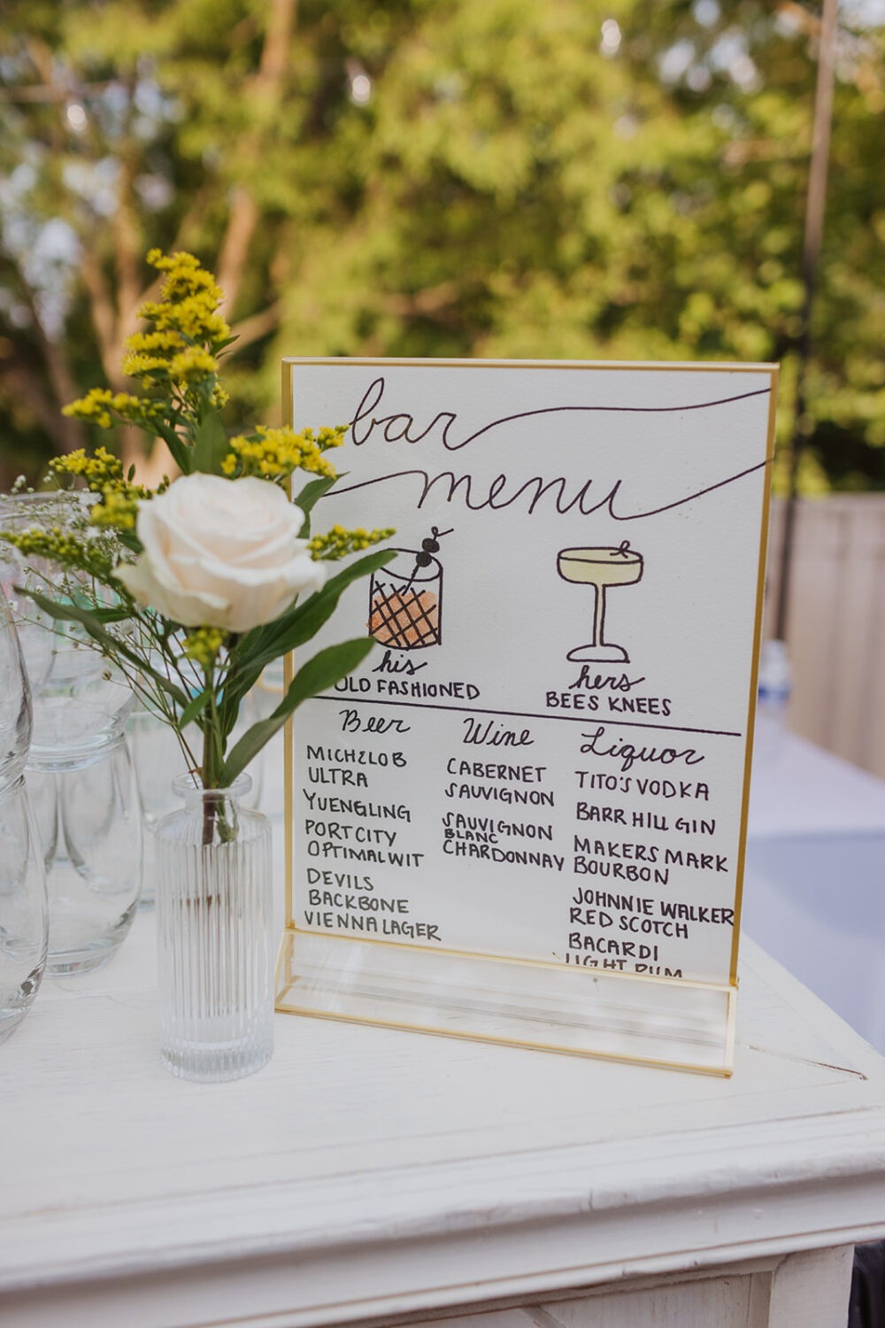 hand drawn signature wedding cocktail menu