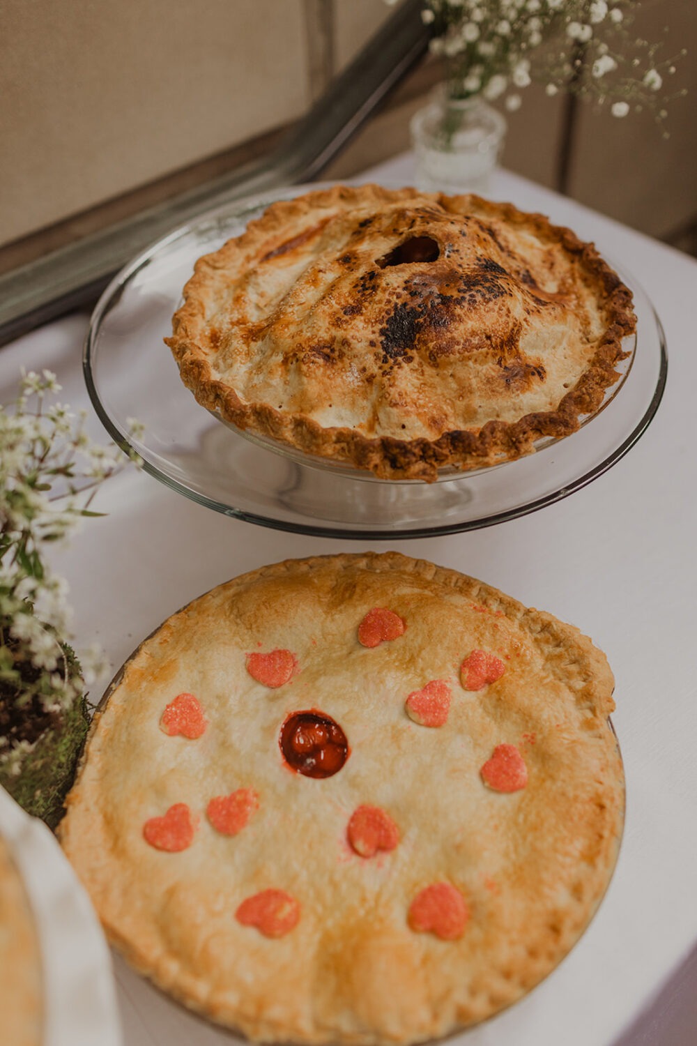 pies on reception dessert table