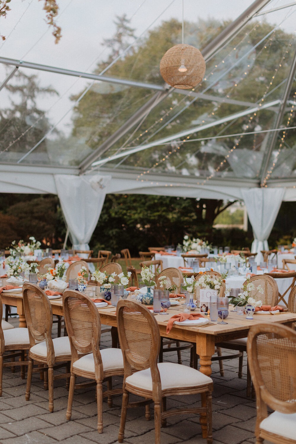 wedding decor at outdoor wedding with tent 