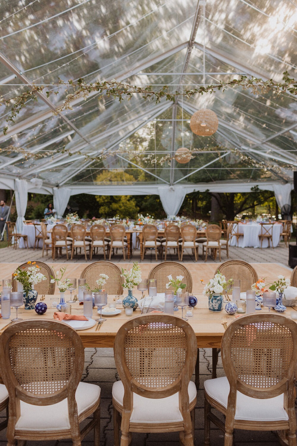 wedding decor at outdoor wedding with tent 