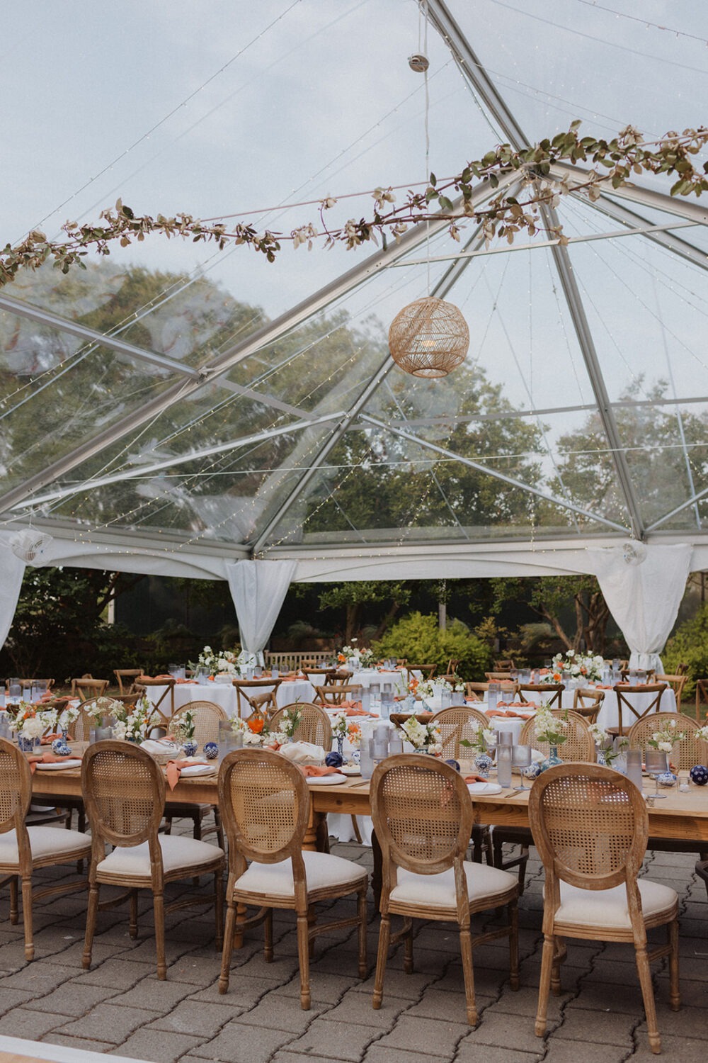 wedding decor at outdoor wedding with tent 