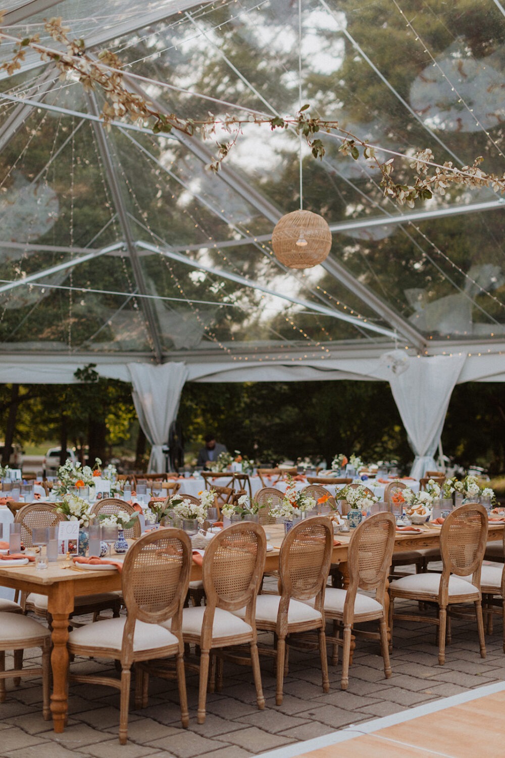 wedding decor at outdoor wedding with tent 