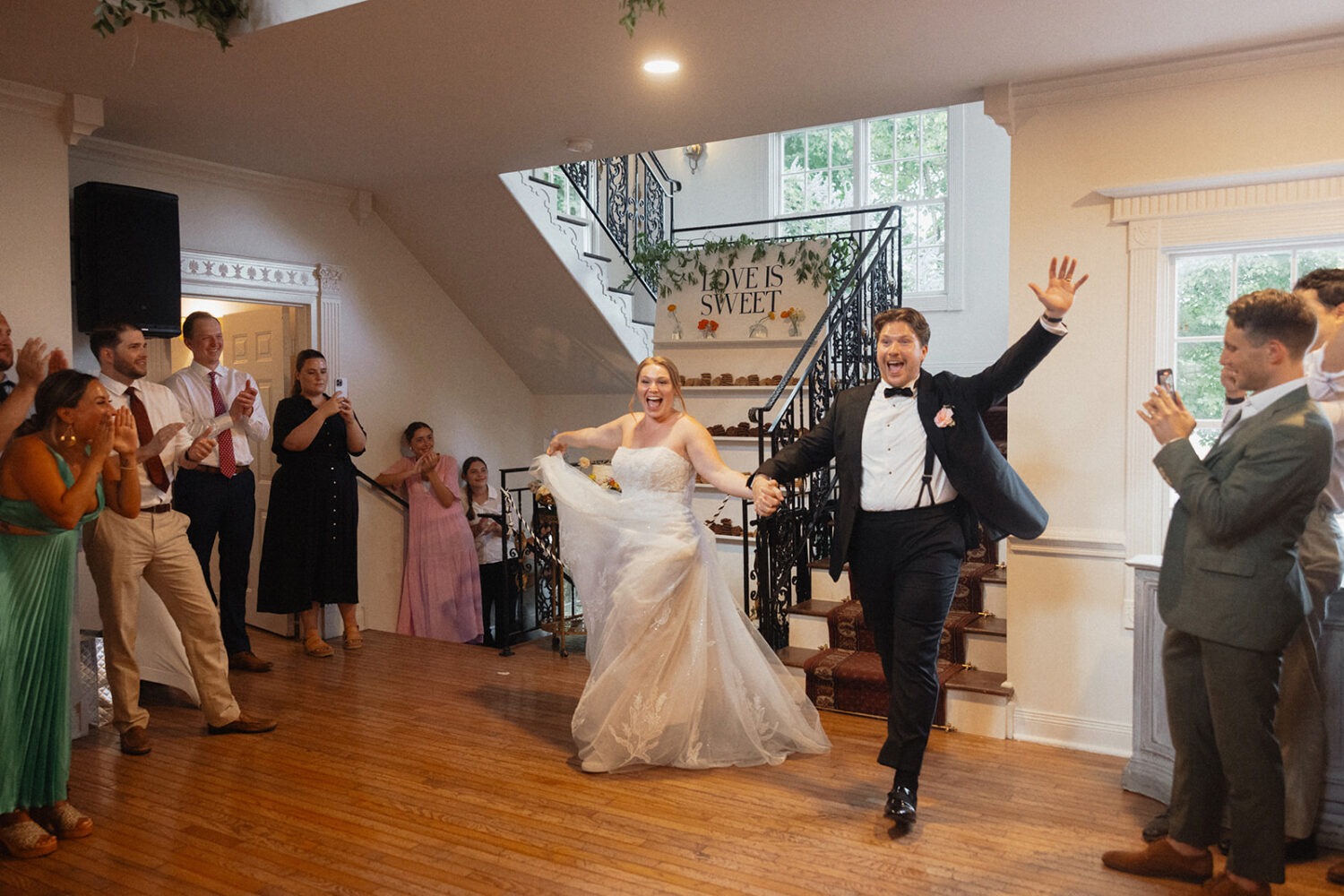 couple arrives in wedding reception