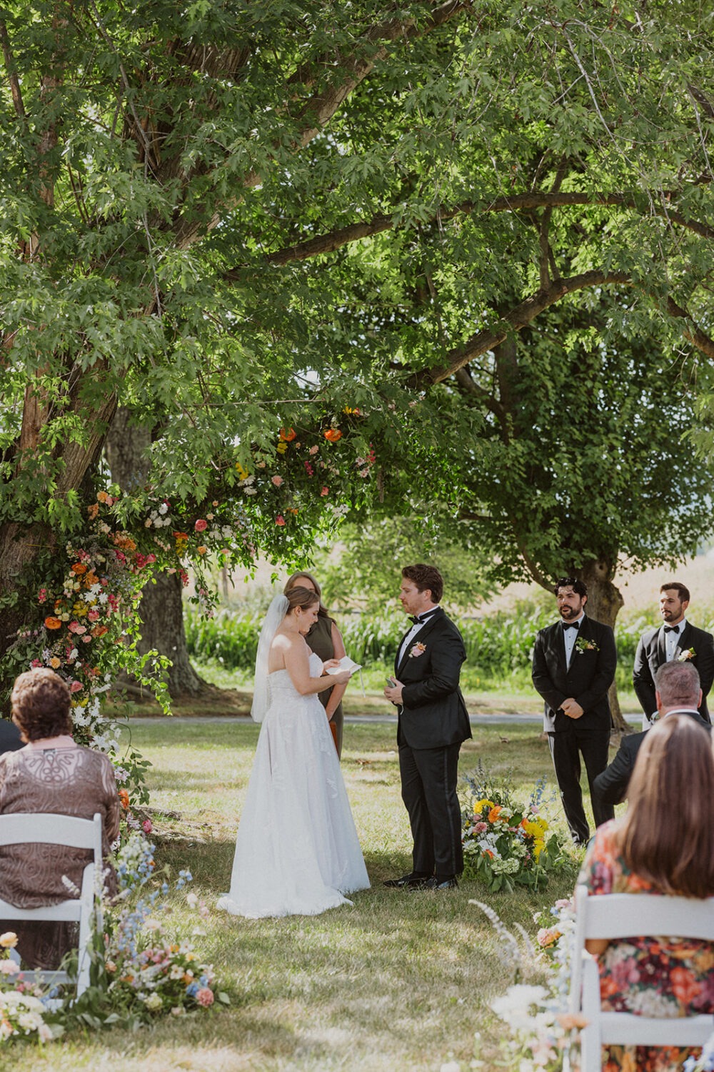 couple exchanges vows during wedding ceremony