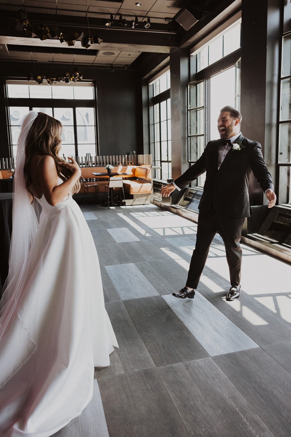 couple has wedding first look at Hotel Washington