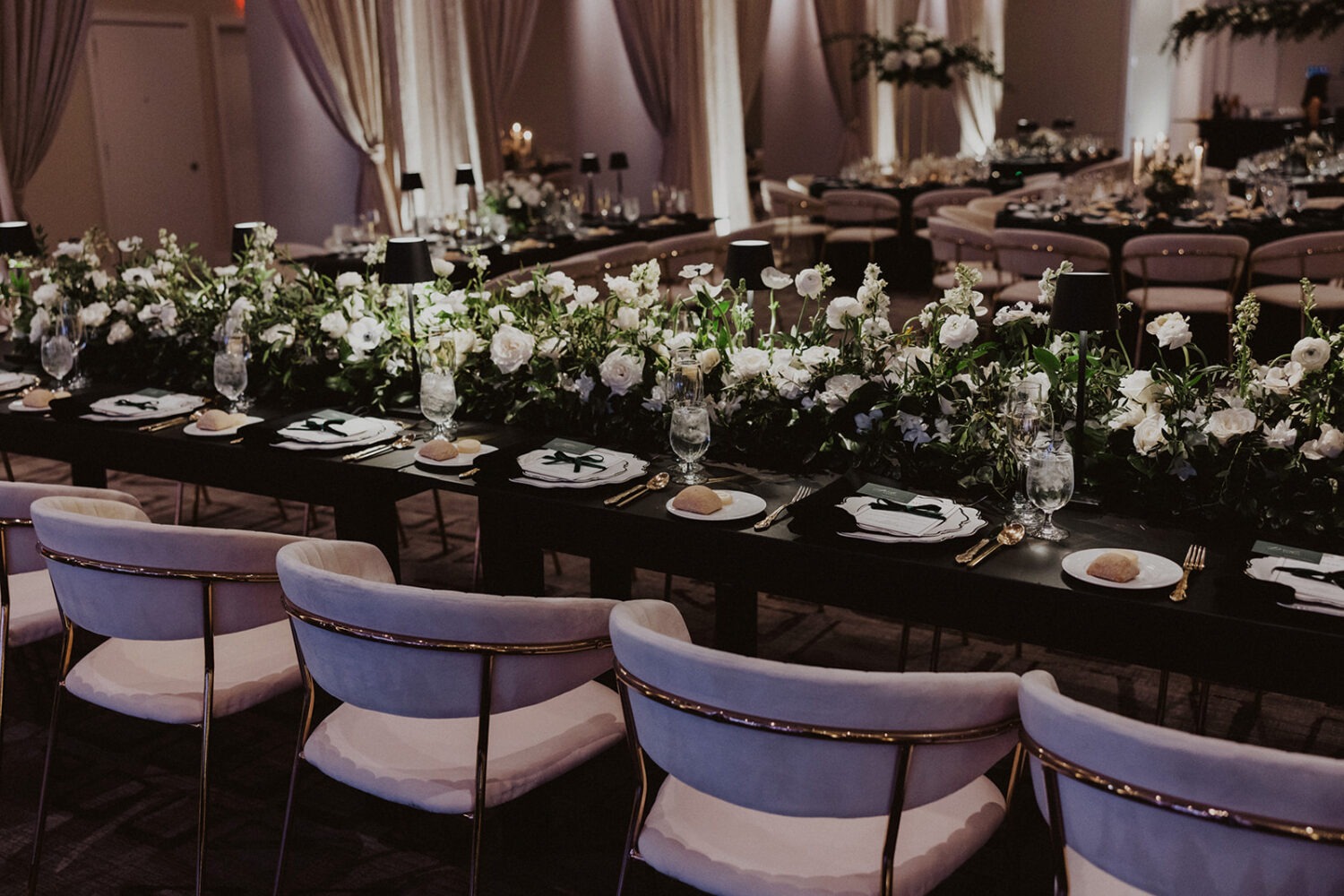 greenery and white florals at Hotel Washington reception