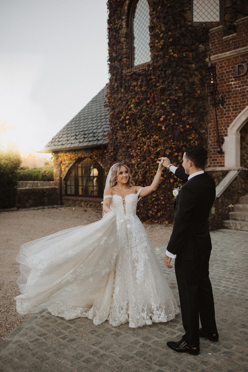 couple twirls at historic Virginia wedding estate