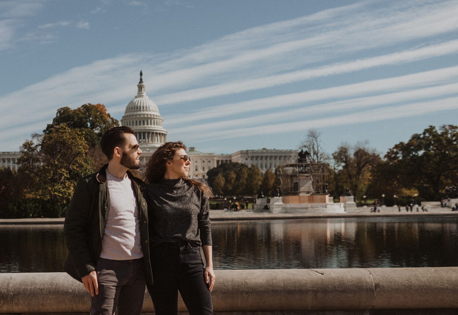 couple poses at DC National Mall engagement session