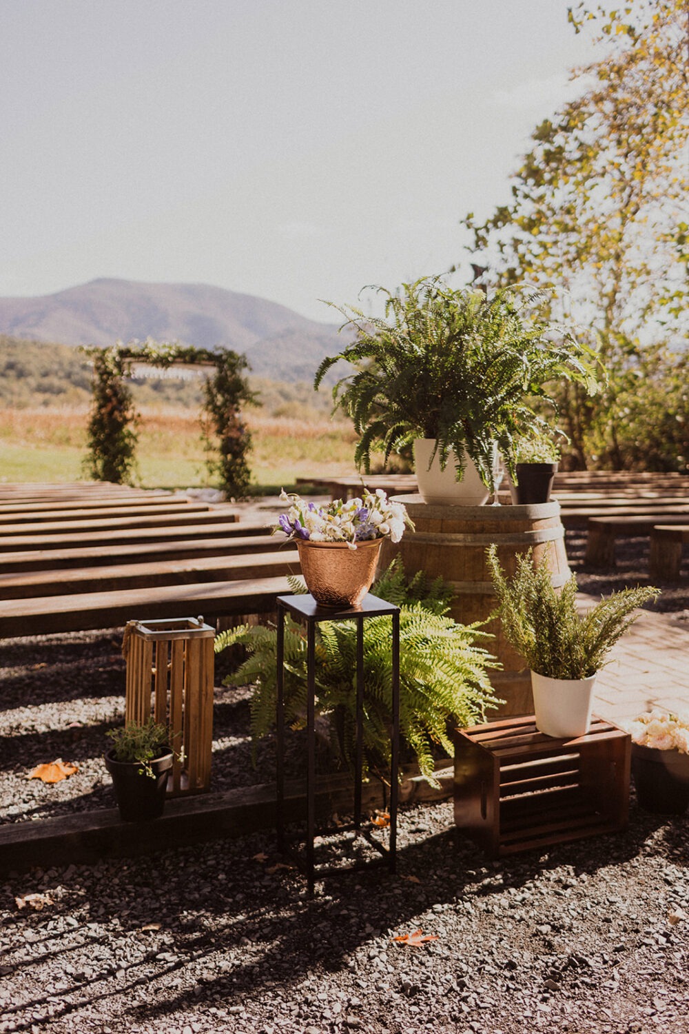 greenery wedding decor at outdoor wedding