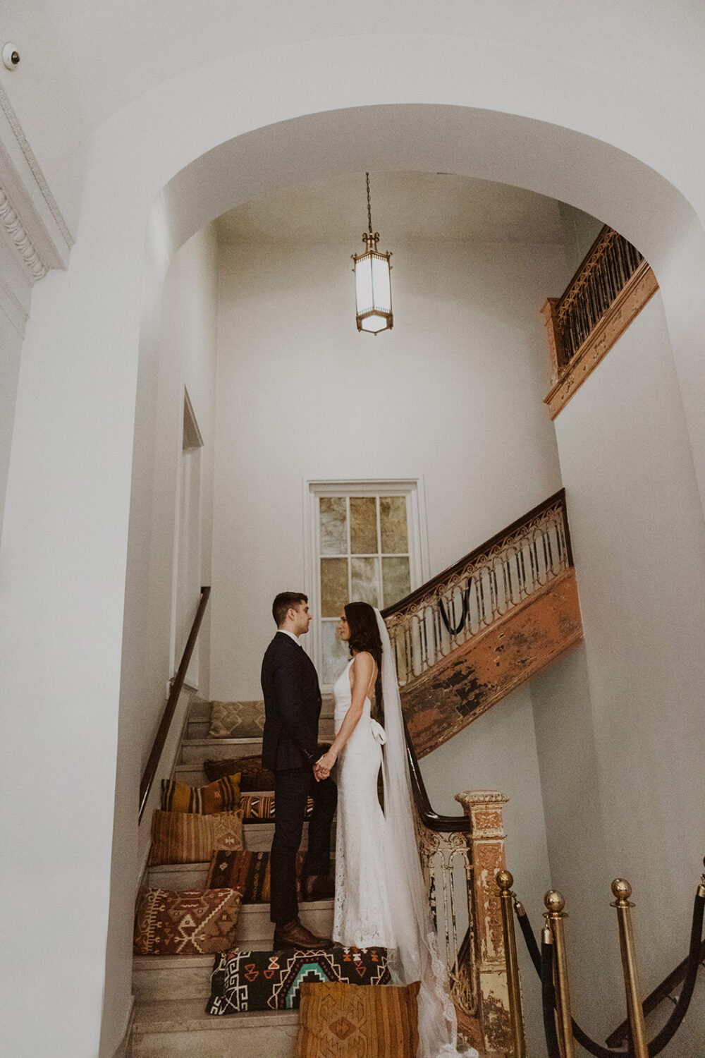 couple embraces in The Line hotel wedding venue